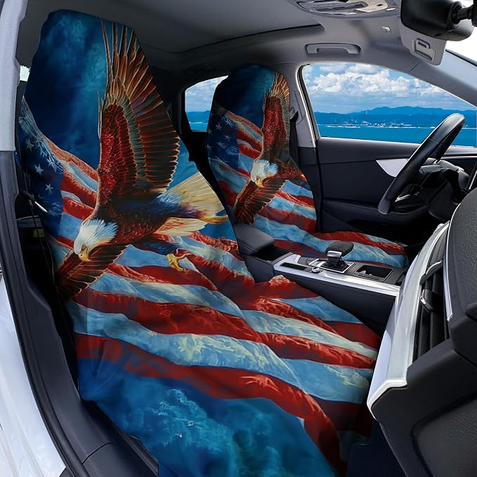 2 Pack Car Towel Seat Covers with Storage Bag, Multifunctional Towel for Gym Outdoor Sport, Picnic, Beach, Pet Dog Travel,Non-Slip Washable Car Seat Protector (Bald Eagle)