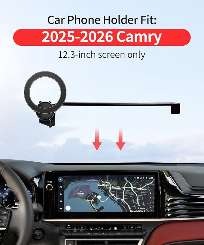 Car Phone Holder for Toyota Camry 2025-2026 Accessories, 12.3-inch Screen | Magsafe Magnetic Cell Phone Mount Clip Compatible with iPhone, 3D fit Stable Dashboard GPS Navigation Bracket Cradle Stand