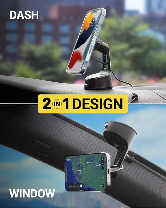 MPQ6 Magnetic Phone Holder for Car Dashboard/Windshield, 15W Wireless Fast Car Charger Stand, Hands Free Cell Phone Mount Compatible with iPhone 17/16/15/14/13/12 Series & MagSafe Case