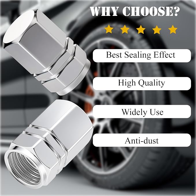 4PCS Tire Valve Stem Caps, with Rubber O-Ring, Corrosion Resistant Leak-Proof, Aluminum Alloy Universal Wheel Valve Covers for Cars, SUV, Trucks, Bikes, Motorcycles, Bicycles(Silver)
