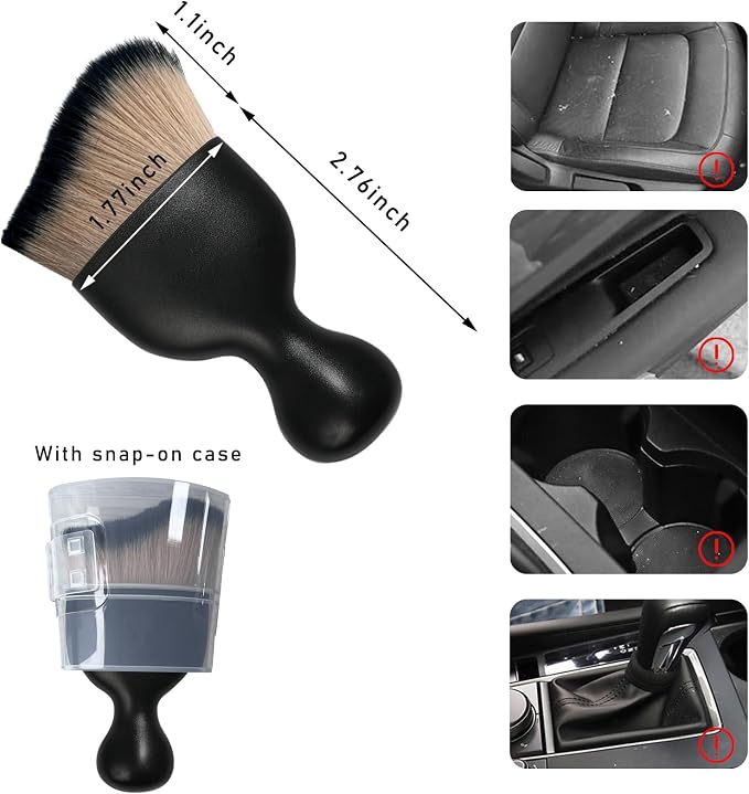 Car Interior Dust Brush, Soft Scratch Free Auto Detailing Brushes, Universal Vehicle Interior Cleaning Tool for Automotive Dashboard, Air Vents, Leather(Brown & Black)