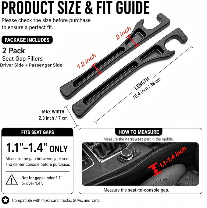 Car Seat Gap Filler, 2-Pack No-Drop Seat Side Gap Seam Filler Organizer with Phone Holder, Universal Fit Fill The Gap Between Seat & Console, Perfect for Car, SUV, Truck