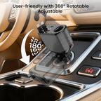 Retractable Car Charger Cigarette Lighter Adapter, 168W 5 in 1 Fast Phone Charging Built-in Replaceable Fuse, Socket Splitter with USB C and USB C Cord, Fit for Phone iPad Galaxy GPS, Grey