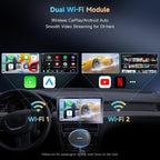 AI CarPlay Box Dual-WiFi Wireless CarPlay&Android Auto Adapter | Built-in Android Multimedia System, Video & Music Apps, Navigation, AI Voice, Support Factory Wired CarPlay/Android Auto