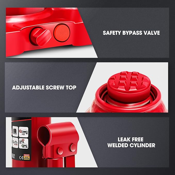 3 tons / 6000 lbs Lifting Automotive Welded Hydraulic Bottle Jack for Car SUV Pickup Truck, Auto Repair, with Manual Handle & Carrying Storage Case, Red