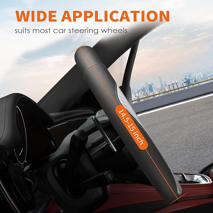 Car Steering Wheel Cover - Universal Car Accessory for Diverse Cars, Durable Leather Cover with Anti-Slip Lining, for Steering Wheel with a Diameter of 14.5"-15", Carbon Gray