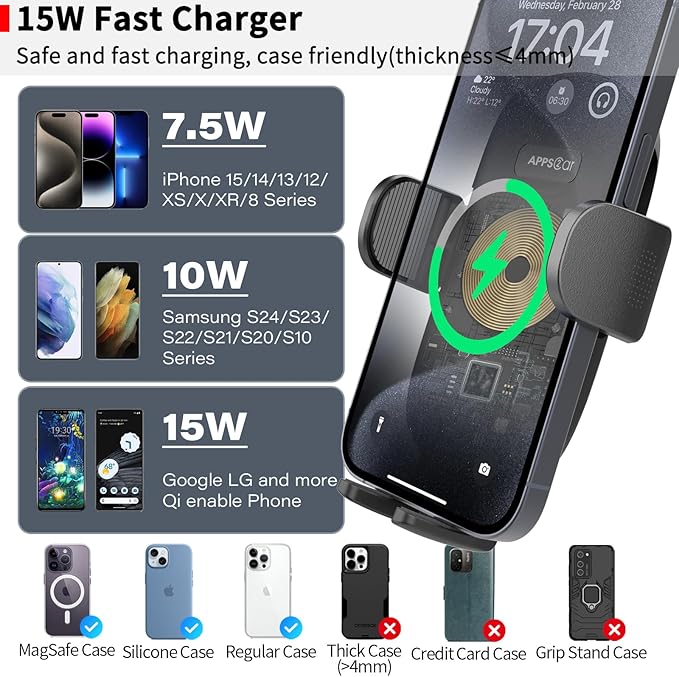 Sturdy CD Slot Phone Mount Upgraded Wireless Charger with One Hand Operation Design, Hands-Free Car Phone Holder Compatible with iPhone 17 Pro Max Plus 16 15 14 13 12 11, Samsung S25 S24