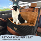 Dog Car Seat for Medium/Large Dogs - Reversible Dual-Sided Travel Dog Car Bed with Memory Foam, Washable Pet Booster Seat for Dogs up to 55 lbs or 2 Small Dogs, 2 Safety Leashes, Brown