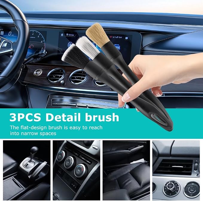9PCS Car Wheel Cleaning Pro Kit, Tire Brush, Detailing Brush Set, Soft-bristled Rims Brush, Microfiber Flat Wheel Brushes, Double-Ended Detailing Brushes, Detailing Pads, Scratch-Free & Multipurpose