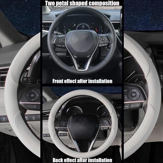 Steering Wheel Cover Universal Standard Size 14.5-15 inch, Non-Folding Packaging, Breathable Microfiber Leather, Anti-Slip, Soft Grip, Fits Most Cars SUVs Trucks, Light Creamy Gray