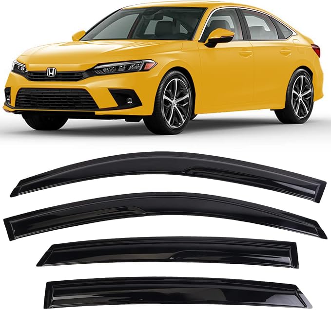 Tape on Side Window Visors rain Guards Vent Deflectors for Honda Civic Sedan 4-Door 2016-2021, Shade Smoke Tinted 4Pcs
