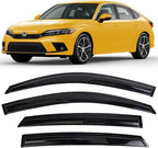 Tape on Side Window Visors rain Guards Vent Deflectors for Honda Civic Sedan 4-Door 2016-2021, Shade Smoke Tinted 4Pcs