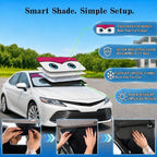 Car Windshield Sun Shade, Universal Fit Midsized Sedan SUV, Cute Pink | 63 x 31.5" Windshield Cover, Foldable Front Window Sunshade, UV Heat Protection, Cute Eyes Series