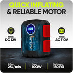 Tire Inflator Portable Air Compressor, Air Pump for Car Tires and Bikes, Car Tire Pump w/Auto Shut Off, 150 PSI, 110V AC 12V DC, LED Light, Carrying Case, Perfect for Men, Women