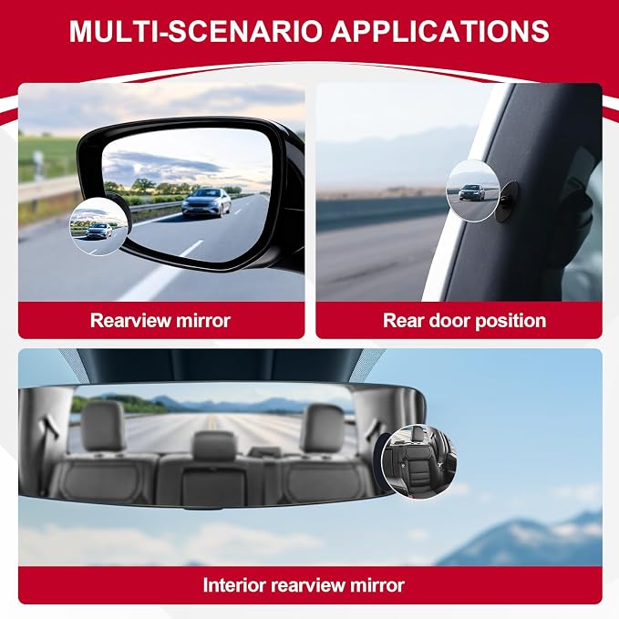 Blind Spot Mirrors, 2" Round HD Glass Frameless 360° Adjustable Convex Rear View Mirrors with Wide Angle Stick, Exterior Accessories for Cars, SUVs and Trucks, 2 Pack