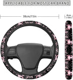 Cartoon Axolotl Cherry Blossom Car Steering Wheel Cover Non-Slip Rubber Steering Wheel Covers Warm Breathable Sweat Absorption 15 Inches Pink