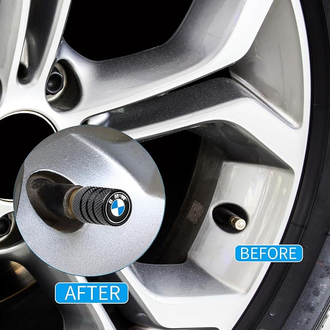 4pcs Tire Valve Stem Caps, Compatible with BMW X1 X3 X7 X5 X6 1 3 5 6 Series Stem Cap Universal Car Air Cover Car Accessories for Cars, SUV, Truck, Motorcycles （Black）