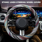 Boho Steering Wheel Cover, Steering Wheel Cover Women, 15 inch Hippie Style Protector Covers, Universal Ethnic Flax Cloth Car Accessories Universal for SUV Van Truck (Hippie-D)