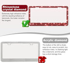 2 Pack Bling License Plate Frames for Women, Sparkly Rhinestone Diamond Car Accessories with Glitter Crystal Caps (Burgundy)