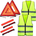 2 Pack Emergency Warning Triangle and Reflective Safety Vest Set – Foldable Reflective Roadside Triangles, Essential Car Emergency Kit for Vehicle Breakdowns and Road Safety