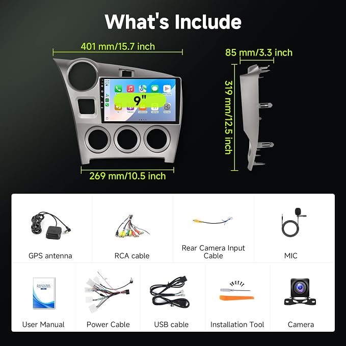 8Core 6GB+128GB Android 15 Radio for Toyota Matrix 2009-2014 Car Stereo with 9 Inch 1280x720 IPS Touchscreen,Wireless Carplay/Android Auto GPS DSP 46EQ 5.0Bluetooth WiFi FM/RDS SWC Camera