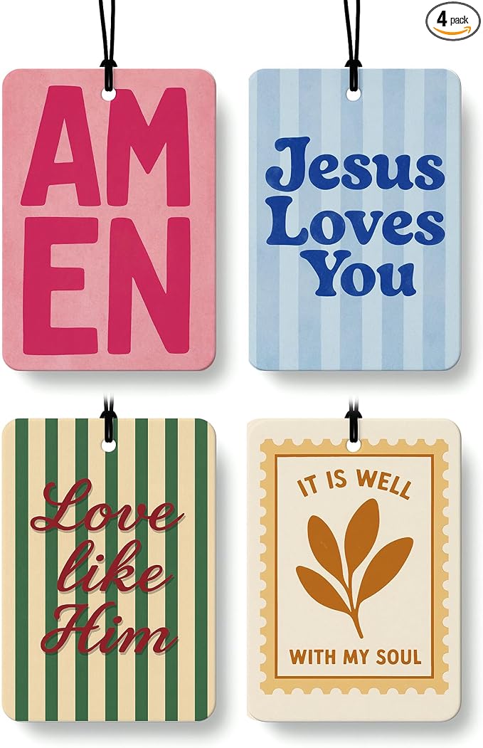 Preppy Christian Car Air Freshener 4 Pcs for Women Girls | Religious Jesus Car Accessories Mirror Decor, Christian Hanging Air Freshener for Cars Closet Drawer Books