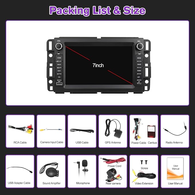 7" Car Radio for Chevy Suburban 2007 2008 2009 20102 2011 2012, [4+64G ROM] Android 13 Touch Screen Radio with Wireless Carplay Android Auto GPS Bluetooth WiFi SWC FM RDS Mirror Link Backup Camera