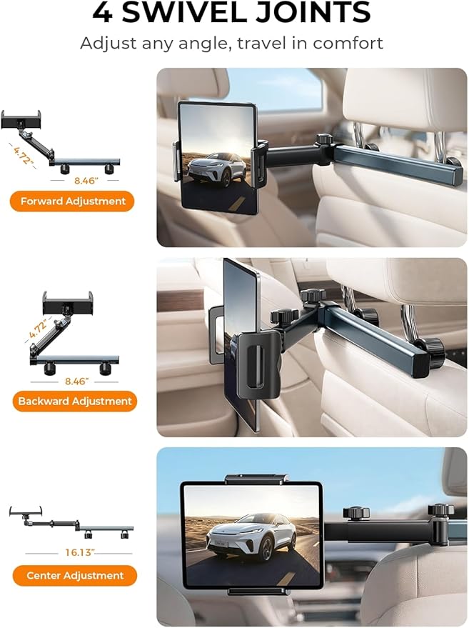 for iPad Holder Car Tablet Mount, Road Trip Essentials Toddler Kids Travel Gifts, Car Accessories for Women Interior Organizer Mens Truck 3in1 Tablet Holder for Car Camping Back Seat Headrest