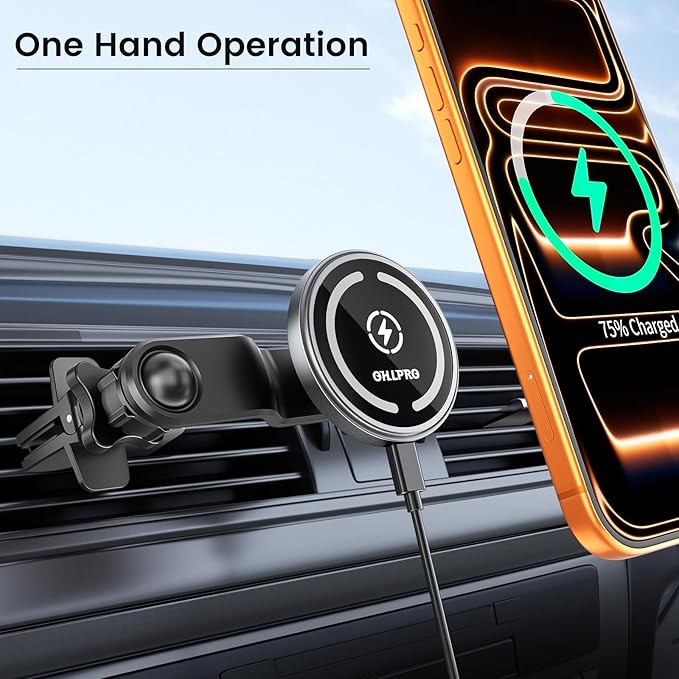 for MagSafe Car Mount Charger iPhone Wireless Car Charger, Stick on Dashboard Magnetic Phone Holder Mount for iPhone 17 Pro Max 16 15 14 Series, 15W Fast Charging, Aluminum Shell