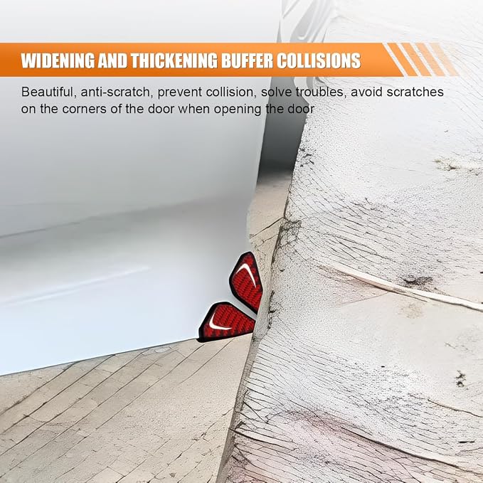 2PCS Car Door Protector Edge Guards for Door Corner, Carbon Fiber Anti-Collision Front Doors Corner Protector Self-Adhesive Sticker, Universal Vehicle Decoration Accessories (Red)