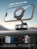 Car Phone Mount - [70 LBS Strongest Suction] for Magsafe Car Mount, 360° Adjustable Suction Cup Phone Mount Dashboard Windshield Vacuum Magnetic Phone Holder for Car Silver