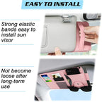 Car Sun Visor Organizer, Leather Pocket Organizer Sunglass Holder for Car Interior Accessories with Multi-Pocket Net Zipper, Pink
