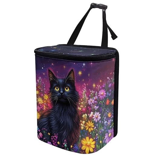 Cat Daisy Galaxy Print Car Trash Can with Lid, Leak Proof Auto Trash Bag Hanging Vehicle Garbage Can Multipurpose Storage Container for Back Seat Road Trip