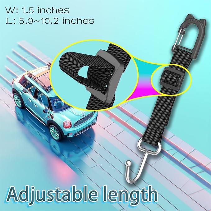 Purse Hook for Car, Adjustable Headrest Hooks, 2 Pack | 100 LBS Heavy Duty, Metal Construction, Includes Carabiner, Easy Install