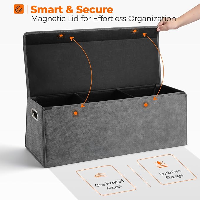 Car Trunk Organizer for SUV and Sedan, Trapezoidal-Grey, 29.5 in | Tailored for Rear Seats, Silky Crosshatch Vegan Leather, XL, Magnetic Lid, Collapsible & Adjustable, Water‑Dust Resist