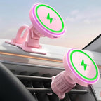 15W MagSafe Car Mount Charger,[Light Pink] Magnetic Wireless Car Charger, Dashboard & Air Vent Car Phone Mounts, Car Phone Holder for iPhone 17-12, Samsung, Pixel, Cute Car Accessories for Women | [Light Pink & Purple LED light] Magsafe Car Mount...