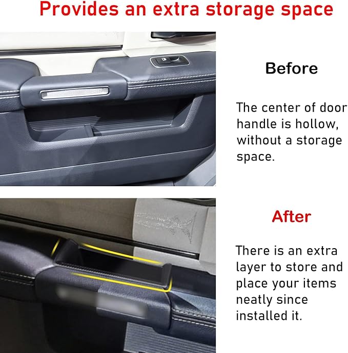 for Ram 1500 Door Side Organizer Tray 2019 2020 2021 2022 2023 2024 2025 2026, for Ram 1500 Door Pocket Insert 4 Pcs with White-Lines Mats (Does not fit 2500 3500)