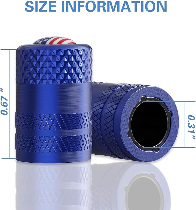 Tire Valve Stem Caps, Anodized Aluminum Tire Valve Cap Set | Corrosion Resistant, Universal Stem Covers for Cars Trucks Motorcycles SUVs and Bikes (Blue-US)