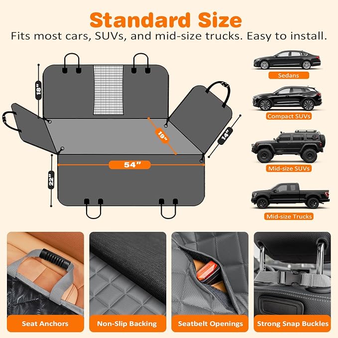 4 in 1 Dog Car Seat Cover for Back Seat, Waterproof Dog Hammock with Mesh Window and Side Flap Pet Car Seat Protector Dogs Backseat Cover for Cars, SUVs & Mid-Size Trucks