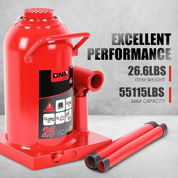 25 tons / 55115 lbs Lifting Automotive Welded Hydraulic Bottle Jack for Repair Vehicle, Pickup, Truck, w/Manual Handle, Red,TOOLS-00363