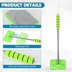 Car Windshield Cleaning Tool, Car Windshield Window Cleaner, Auto Glass Wiper Tool with Extendable Handle & Reusable Microfiber Pad, Universal Vehicle Cleaning Car Accessories (Green)