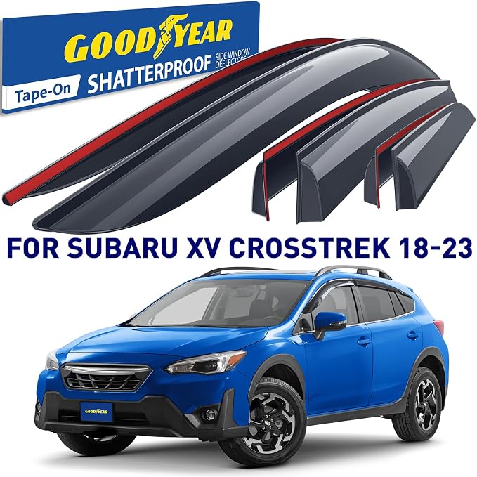 Goodyear Shatterproof Window Deflectors for Subaru XV Crosstrek 2018-2023, Tape-on Rain Guards, Window Visors, Vent Deflector Visor, Car Accessories, 6 pcs. - GY008880