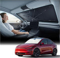Windshield Sun Shade Umbrella for Tesla - [Vinyl Coating Heat Shield] Protect Car from Sun Rays & Heat Damage Keep Cool and Protect Interior, Spring Structure Edge