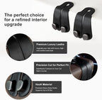 CoBak Purse Hook for Car - Universal Premium Stitched Leather and Aluminum-Magnesium Alloy Double Car Seat Back Storage Hook for Purses, Handbags, Bags (2 Pack),Black