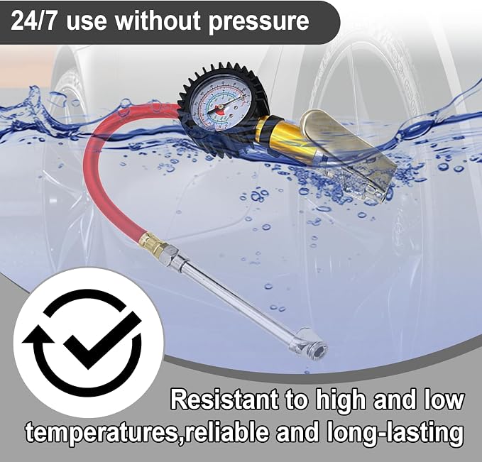 Digital Tire Pressure Gauge with Inflator, 0-220 PSI, Accuracy, Universal Fit Cars and Trucks (Red)