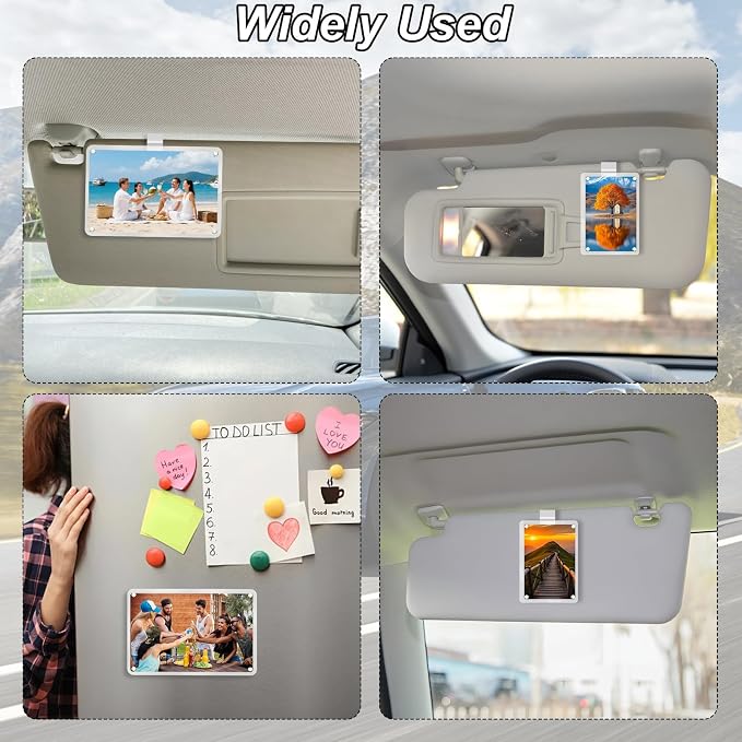 2Pcs Car Sun Visor Photo Folder, Meaningful Car Accessories for Women Acrylic Magnetic Visor Photo Clip for 3" & 4" Photos, Holiday Gifts Suitable for Gifting to Family & Friends