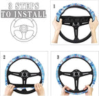 Sweat Absorption Steering Wheel Cover for SUV Van Truck Car Butterfly Marble Texture Blue Pattern Universal Car Wheel Cover Polyester Cover with Anti-Slip Lining