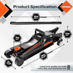 Low Profile Floor Jack 2.5 Ton (5000 lbs), Lift Range 3.4" to 14.6" for Cars & Sedans, Hydraulic Steel Jack with Single Piston Pump - Not for Trucks or SUVs