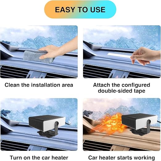 12v Car Heater, Portable Car Heater and Defroster That Plugs into Cigarette Lighter,Windshield Defogger,360°Rotary Defroster 2-in-1 Heater&Cooling Fan (Square)