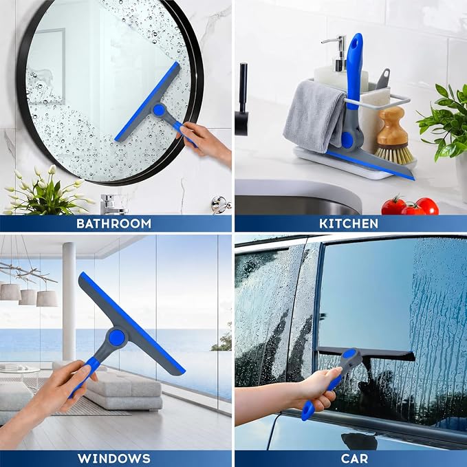 10" Heavy Duty Blue, Grey Window Cleaning Squeegee, Handheld Squeegee for Glass Doors, Windows, Car Windshields & More